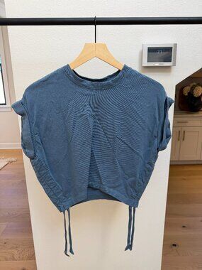 AllSaints Blue Cropped T Shirt Side Tie Drawstring Waist Size Small